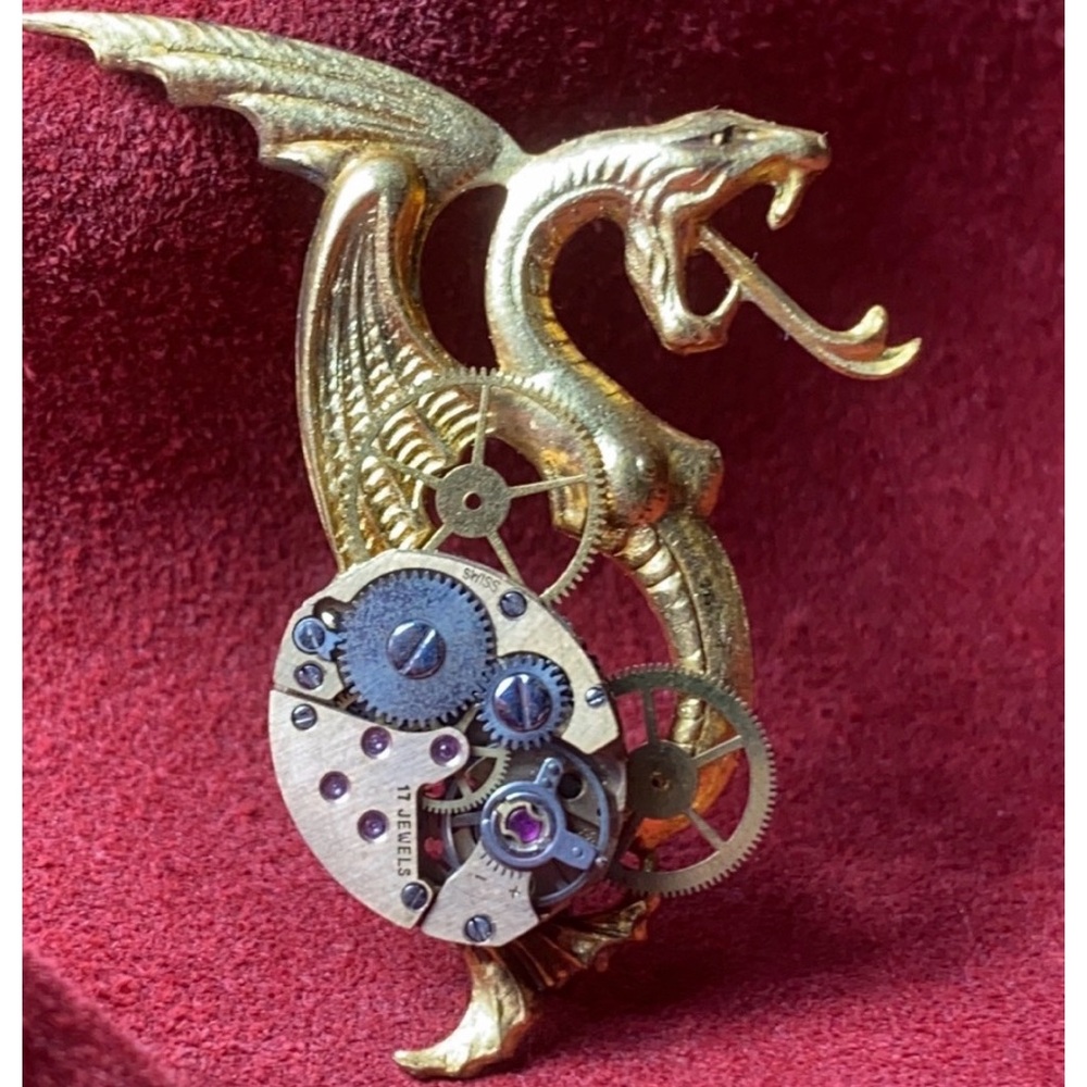 Steampunk Dragon Brooch Pin Goth Vintage Punk Witch